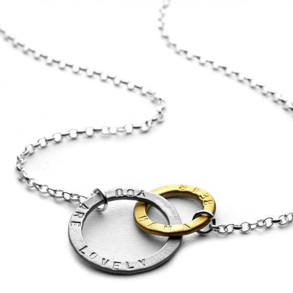personalised sterling silver and gold entwined halo necklace