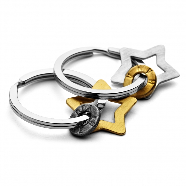 personalised star keyring sterling silver and gold
