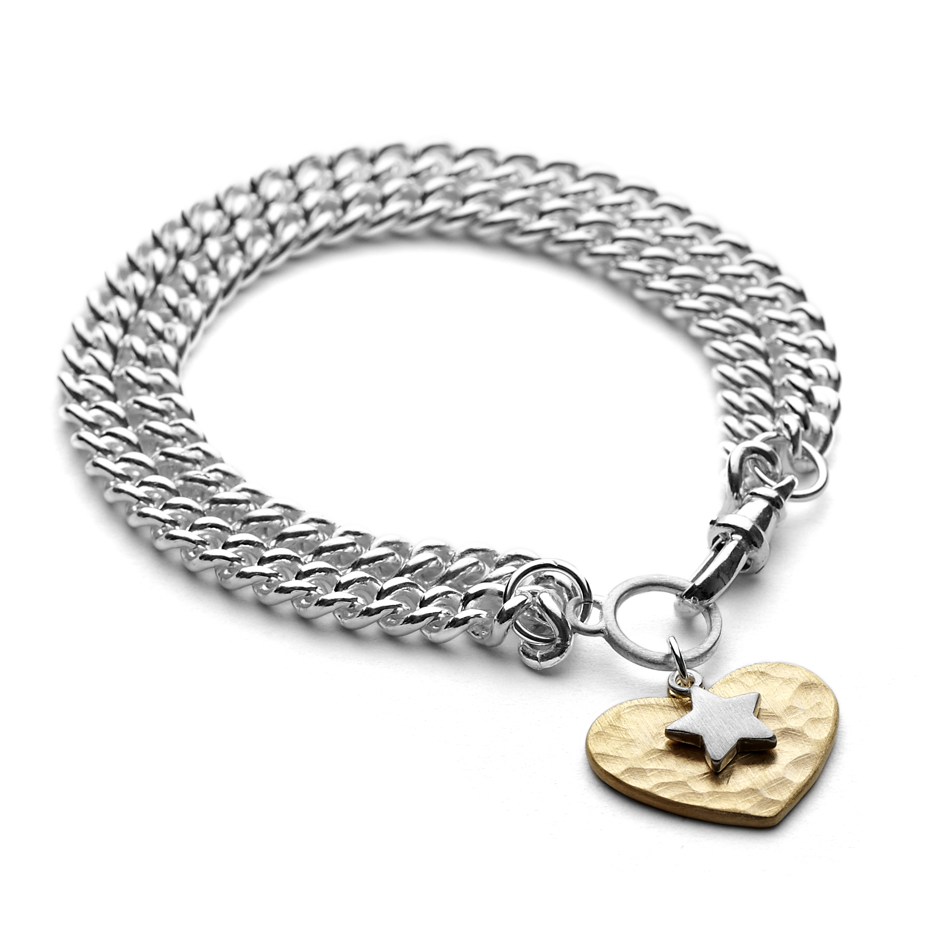 chunky sterling silver heart bracelet