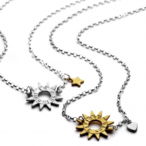 personalised sun necklace in sterling silver and gold