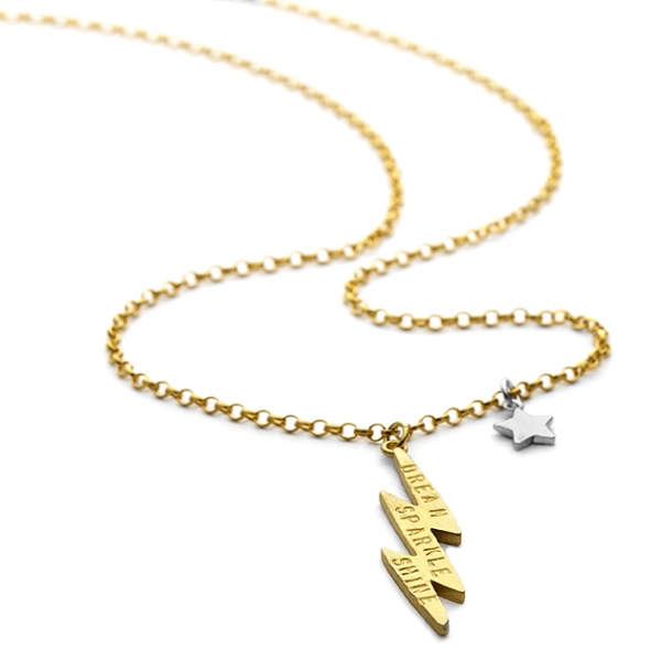 personalised sterling silver and gold bolt necklace