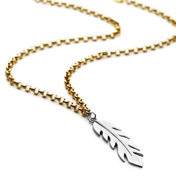 silver and gold feather necklace