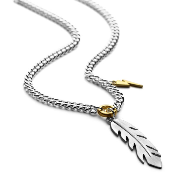 chunky sterling silver feather charm necklace
