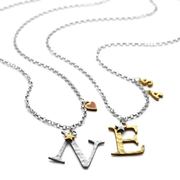 silver and gold plate large initial necklace