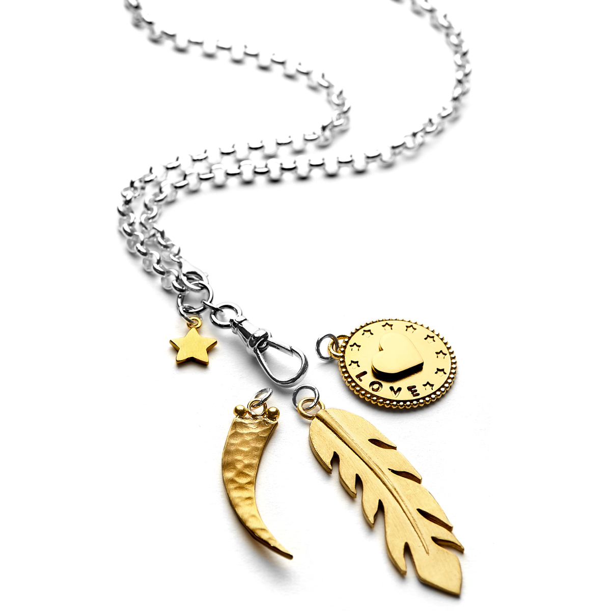 sterling silver and gold plate charm necklace