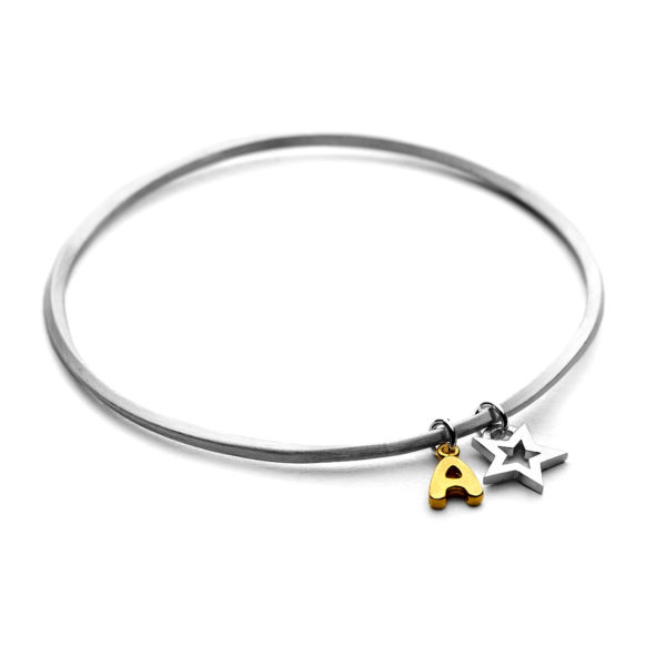 initial charm bangle sterling silver