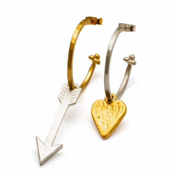 heart and arrow silver hoop earrings