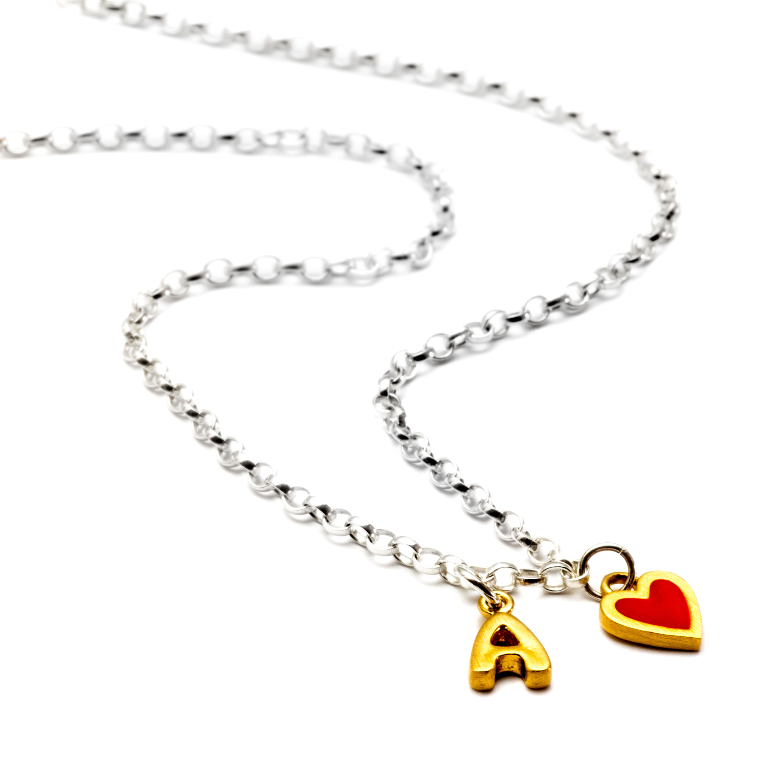 silver and gold heart charm necklace