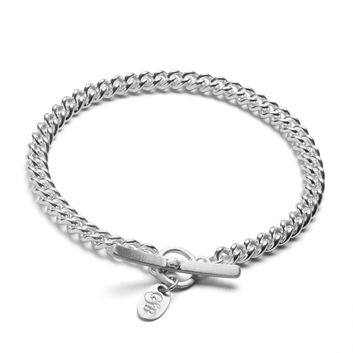 heavy silver curb t bar bracelet