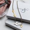 sterling silver and gold plate love necklace