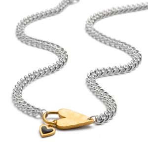 chunky sterling silver heart charm necklace