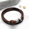 personalised men's leather bracelet silver beads