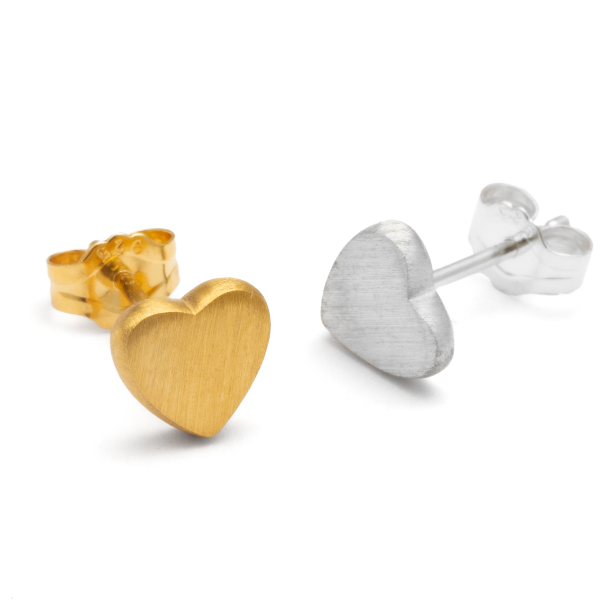 heart stud earrings sterling silver and gold plate