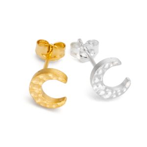 moon stud earrings sterling silver and gold plate
