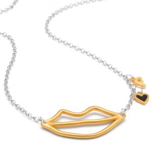 sterling silver necklace with gold plate lips