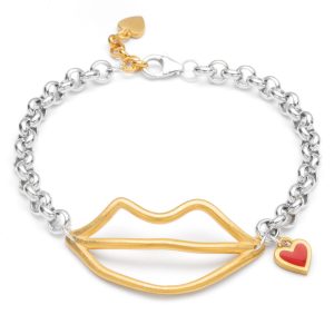 chunky sterling silver bracelet with gold kiss