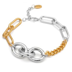 mixed chain charm bracelet sterling silver and gold plate