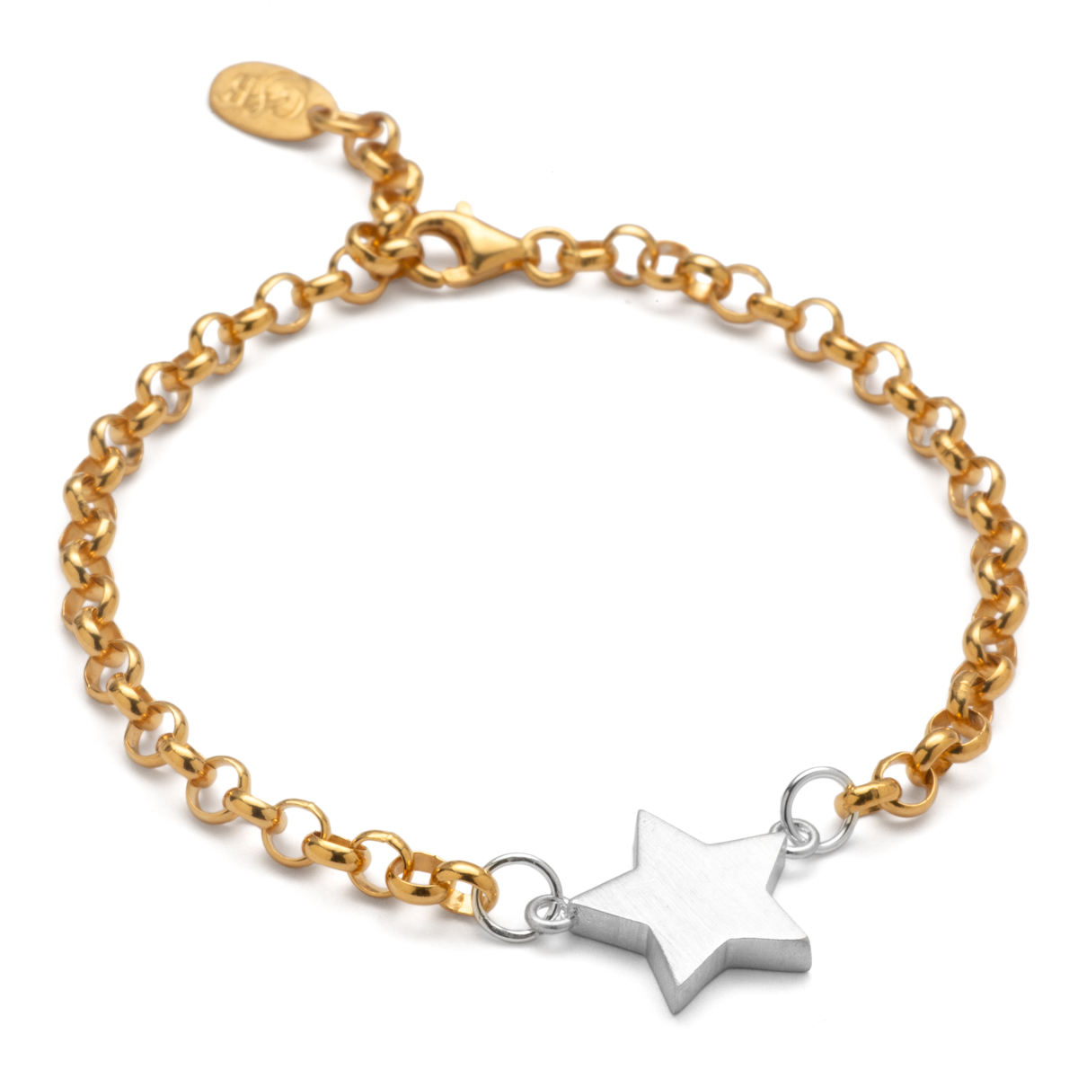 delicate gold bracelet with chunky silver star