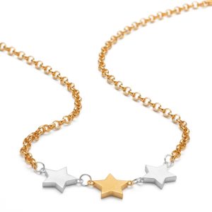 chunky star necklace in silver and gold