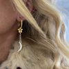 silver and gold moon hoop earrings