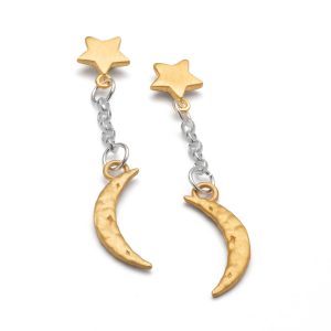 moon and stars earring sterling silver and gold