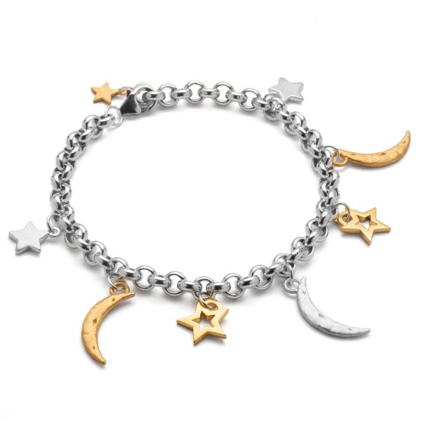 moon and stars charm bracelet silver and gold