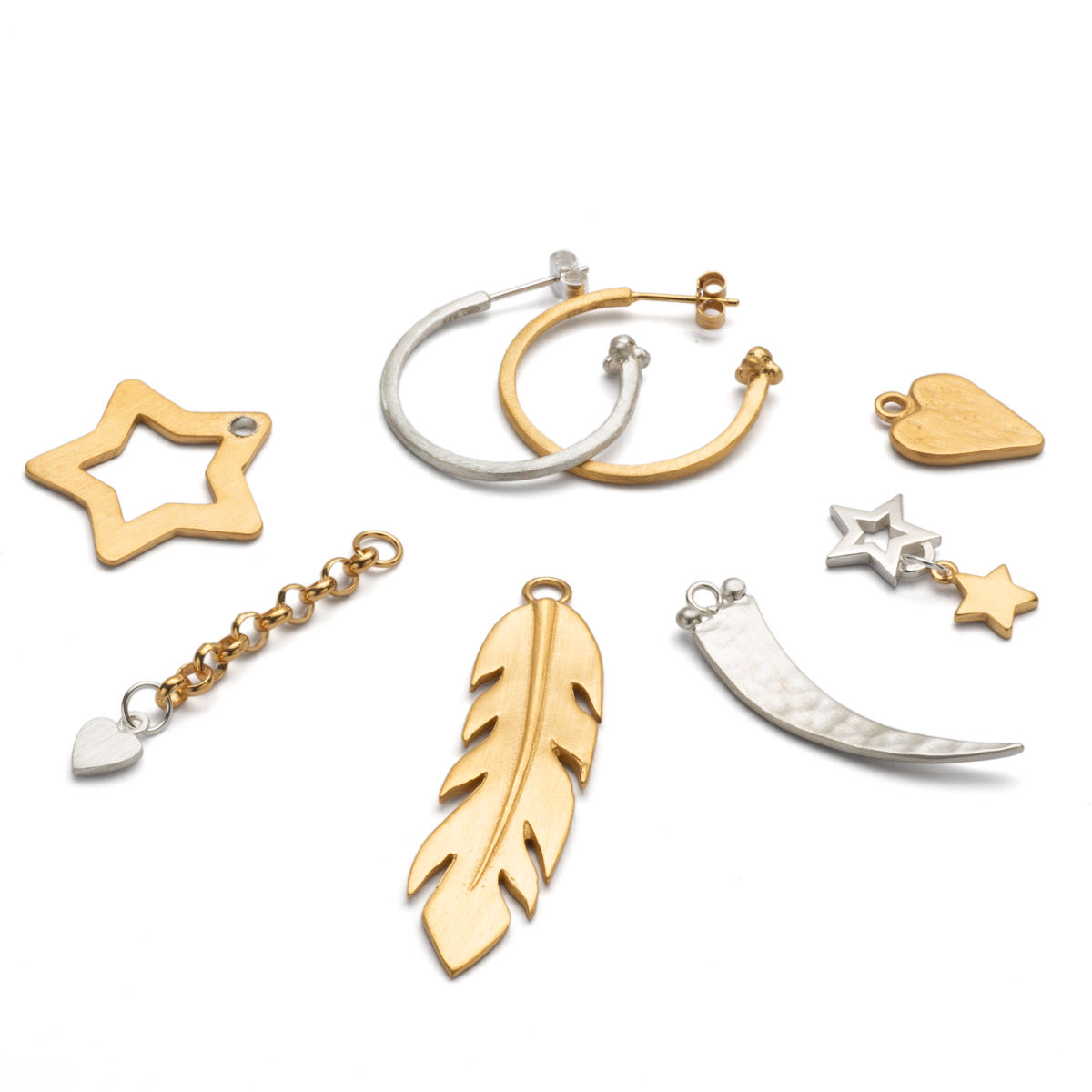 sterling silver and gold charm earring set