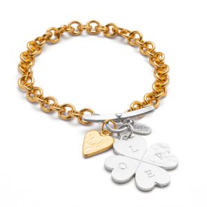 chunky gold and silver clover bracelet