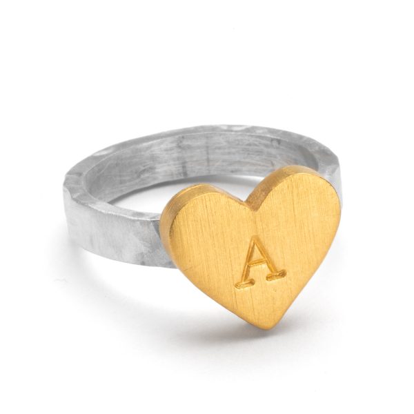 Ring gold large heart initial